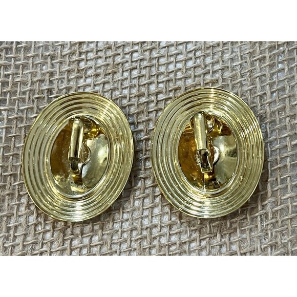 Goldtone Vintage Clip On Earrings Enamel Large Statement Oval Pinup Rockabilly - Picture 4 of 7